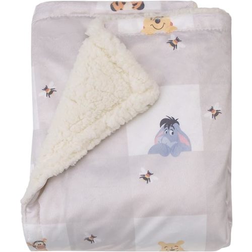 Disney Classic Pooh Hunny Fun with Piglet and Tigger White and Taupe Super Soft Baby Blanket