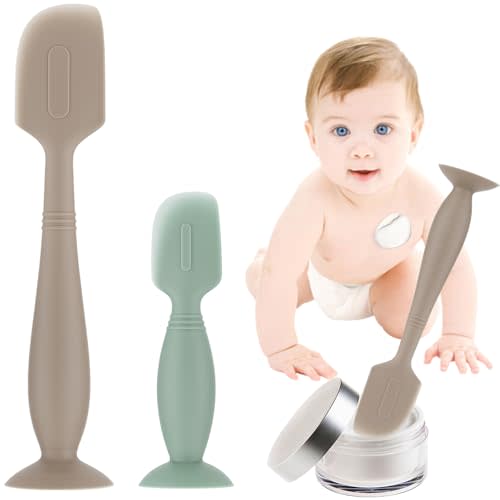 2Pack Baby Diaper Cream Spatula,Soft Silicone Diaper Cream Applicator,Butt Paste Spatula Diaper Cream Brush for Newborn Baby, 1xLarge Size 1xSmall Size(Khaki/Green)