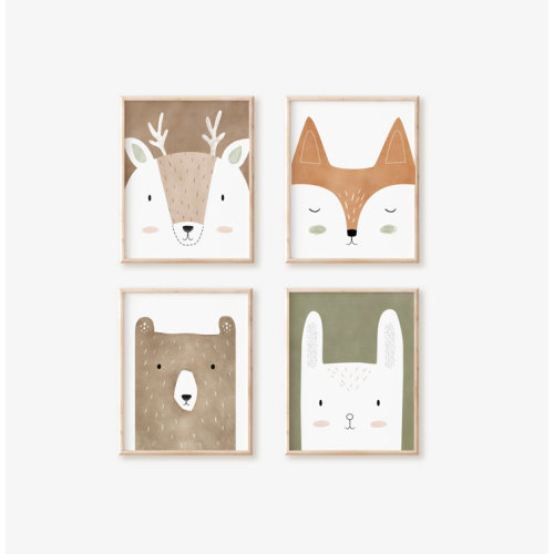 Woodland Art Prints Set - deer, bear, fox, bunny 11x14