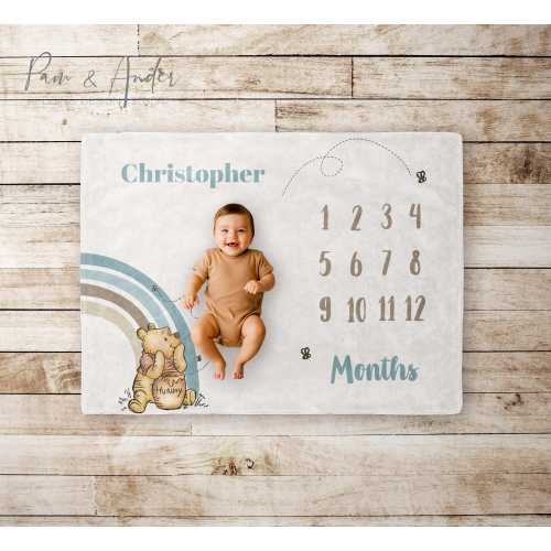 Winnie The Pooh Milestone Blanket, baby blanket, Baby Boy Gift, Baby Shower Gift, Blue Milestone blanket, Personalized Baby gift