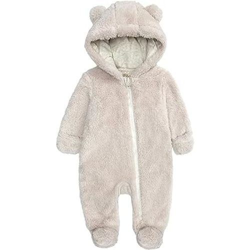 Baby Newborn Snowsuit Fleece Footie Winter Onesie Cartoon Bear Warm Hooded Jumpsuit Outwear Outfits for Girls Boys