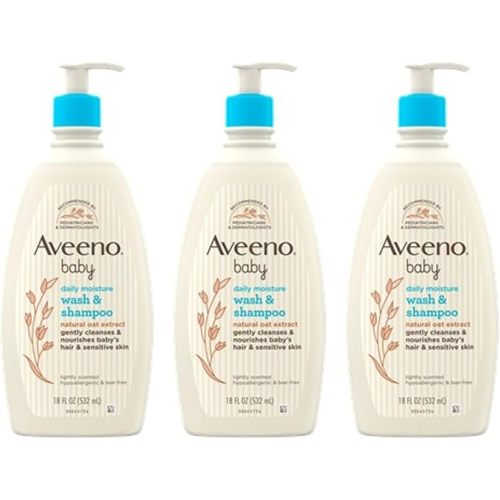 Aveeno Baby Gentle Body Wash & Shampoo with Natural Oat Extract, Tear-Free, Paraben-Free & Phthalate-Free Formula for Baby’s Sensitive Hair & Body, Lightly Scented, 18 fl. oz, 3 Pack