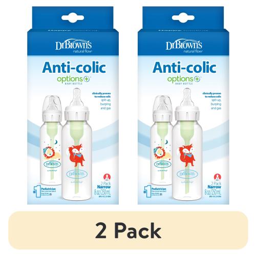 (2 pack) Dr. Brown's Natural Flow Anti-Colic Options+ Narrow Baby Bottle, Fox/Lion, 8 oz, 0m+, 2 Pack