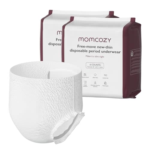 Momcozy Postpartum Disposable Underwear, 12 PCS No Leak New-Thin Built-in Pad Self-Absorbent Free-Move Period Underpants for Women Mothers Moms Labor Delivery Care White