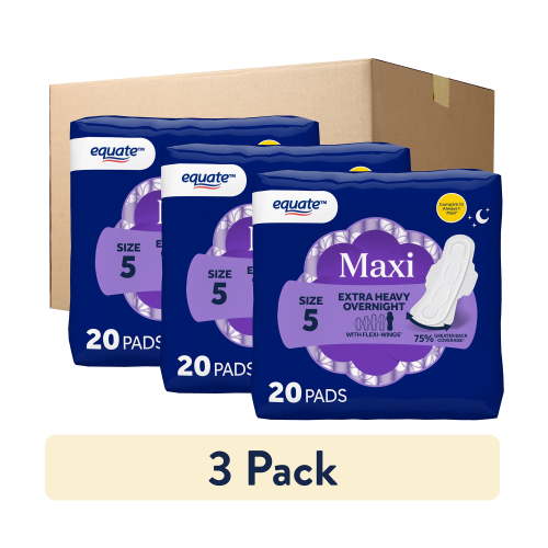 Equate Overnight Maxi Pads with Flexi-Wings, Extra Heavy Overnight Absorbency, Size 5, 60 Count HSA/FSA Eligible