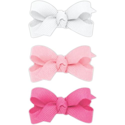 Wee Ones Girls' Three Pack of Grosgrain Bows with Knot Wrap on a WeeStay Hair Clip, Baby, Wht, Lpk, Hpk