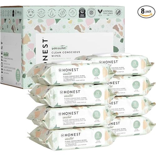 The Honest Company Clean Conscious Unscented Wipes | Over 99% Water, Compostable, Plant-Based, Baby Wipes | Hypoallergenic for Sensitive Skin, EWG Verified | Geo Mood, 576 Count - 72 Count (Pack of 8)