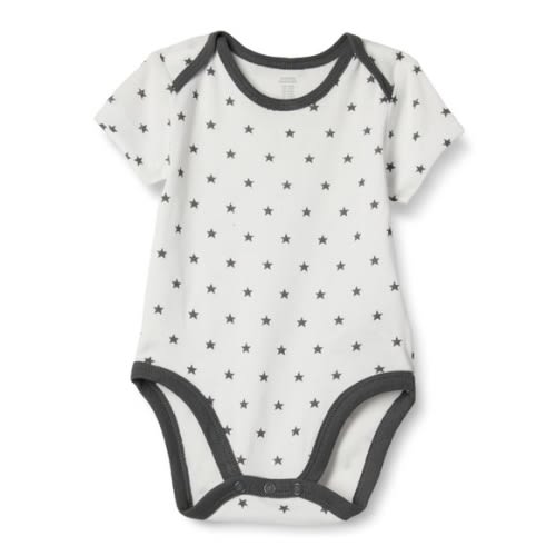 3/$15 🌸 Unisex 3-6m Baby Star Onesie Bodysuit White Gray Cotton Short Sleeve