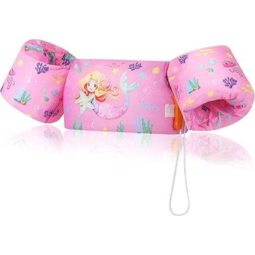 MoKo Swim Arm Band for Kids 20-30-40-50lbs, Toddler Swim Vest Cute Cartoon Swimming Wings Pool Floats Sleeve Children Water Sports Learning Swim Training Equipment, Pink Mermaid