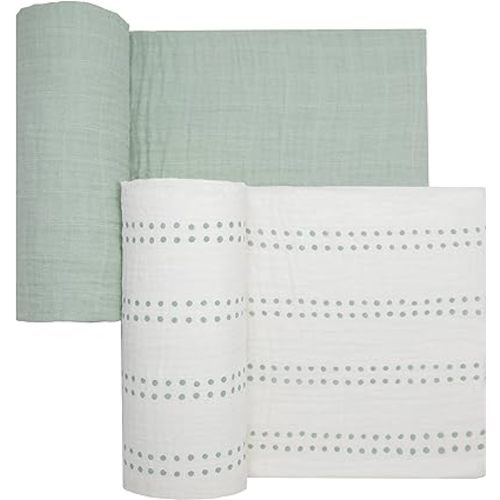 Sticky Toffee Muslin Swaddle Baby Blanket, Mint Green and Cream Dots, 47 x 47 in, Soft Breathable Oeko-Tex Cotton Newborn Wrap and Receiving Blanket