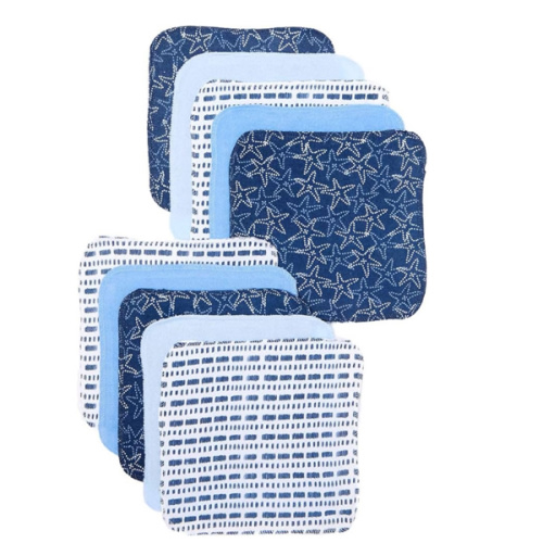 Spasilk Washcloth Wipes Set for Newborn Boys and Girls, Soft Terry Washcloth Set, Pack of 10, Blue Starfish