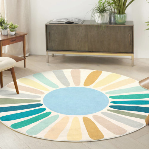 Cute Machine Washable Rugs Sunburst Area Rug Modern Non-Slip Rugs for Bedrooms Colorful Soft Carpet for Kids Dorm Nursery Reading Corner