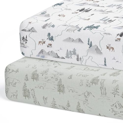 Crib Sheets Neutral - Fitted Baby Crib Sheets Bed for Girl Boy - 2 Pack Standard & Toddler Mattress (Arctic Journey) - Buttery Soft Organic Cotton Blend