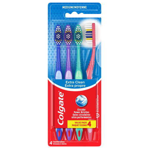 Colgate Flexible Grip Medium Toothbrush 4 Pack with Circular Power and Cleaning Tip Bristles