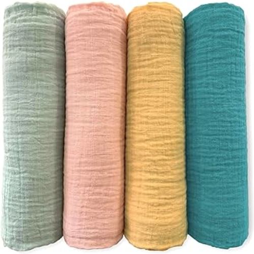 SwaddleDesigns Cotton Muslin Swaddle Blankets for Babies, Set of 4, Neutral Receiving Blankets for Newborn, Baby Registry & Gift, 46x46 inches, Paradise