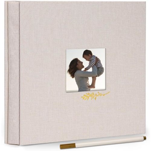 Photo Album Self Adhesive for 4x6 5x7 8x10 Pictures, Linen Photo Album Book with Sticky Pages DIY Scrapbook Album with A Metallic Pen, Memory Book for Wedding Baby Family Travel Begie