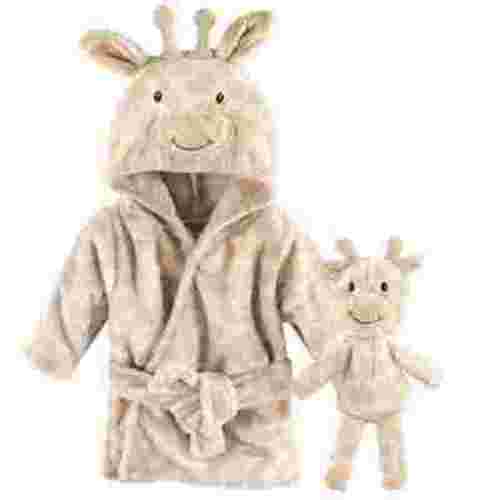 Hudson Baby Infant Unisex Plush Bathrobe and Toy Set, Giraffe, One Size