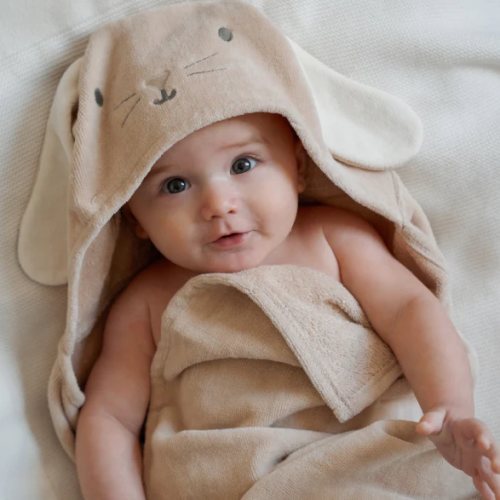 Taupe Bunny Hooded Baby Bath Towel