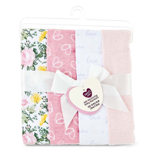 Parent's Choice 4-Piece Cotton Flannel Baby Blankets, 30"x30", Pink