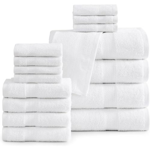 LANE LINEN 100% Mercerized Cotton Luxury Bathroom Towel Set - 16 Pcs - Super Soft, Fluffy & Highly Absorbent - 4 Bath Towels, 8 Washcloths, 4 Hand Towels - Complete Family Pack - White Bath Towel Set