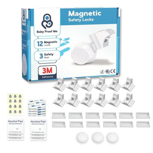 Pack of 12 Magnetic Baby Cabinet Locks for Child Safety with 3 Keys, 3M Adhesive Easy Installation, Baby Proofing Magnetic Locks for Cabinets and Drawers