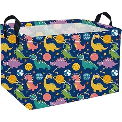Rectangular Dinosaur Baskets,Kids Basket.Dinosaur Baskets for Boys, Cute Basket with Handles.Toys Box,Books Bins,Gifts Basket. (Space Dinosaur)