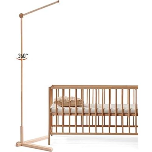 Floor-Standing Wooden Crib Mobile Arm 61 Inch | 360°Adjustable Movable Baby Mobile Hanger | Anti-Dumping Multifunction Mobile Arm for Crib | Adjustable Height Mobile Arm Nursery Decor