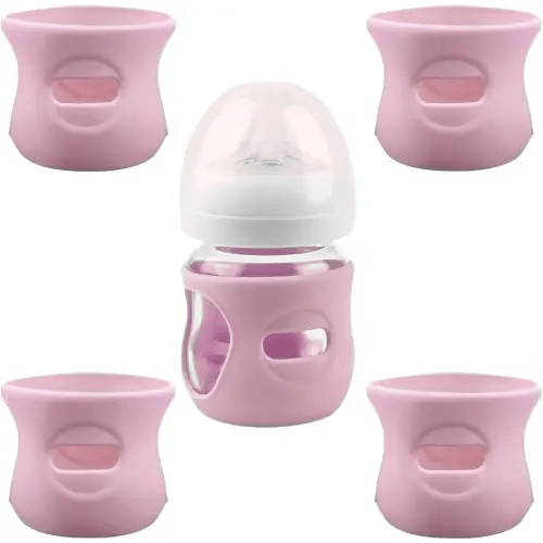 4 Pack Silicone Sleeves for Avent Natural Glass Baby Bottles, Anti Breakage Baby Bottle Holder, Compatible with Philips Avent Glass Natural Baby Bottle, BPA Free (Pink, 4 OZ)