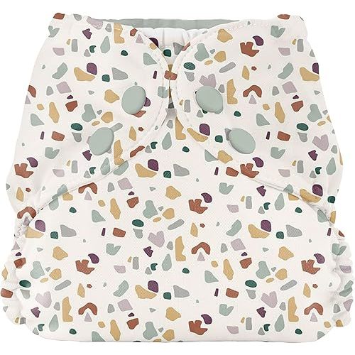 Esembly Cloth Diaper Outer, Swim Diaper, Waterproof Cloth Diaper Cover, Leak-Proof and Breathable Layer Over Prefolds, Flats or Fitteds, Reusable Diaper with Snap Closure - Size 1 (7-17lbs), Terrazzo