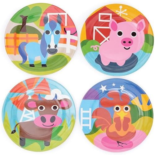 French Bull 4pc Kids Feeding Melamine Tableware Flatware BPA Free Dishwasher Safe, Durable, 4 Count (Pack of 1) Plate Set (Farm)