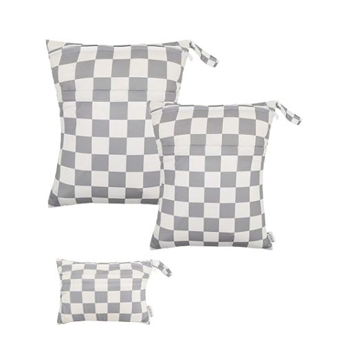 ALVABABY 3 pcs Cloth Diaper Wet Dry Bags Waterproof Reusable with Two Zippered Pockets Travel Beach Pool Daycare Soiled Baby Items Yoga Gym Bag for Swimsuits or Wet Clothes Small Medium Large 3L-SML17