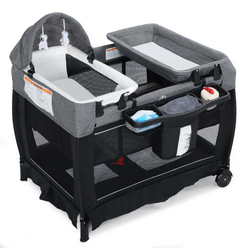 AILEEKISS 3-in-1 Nursery Center, Foldable Baby Playard with Changing Table for Newborn, Black