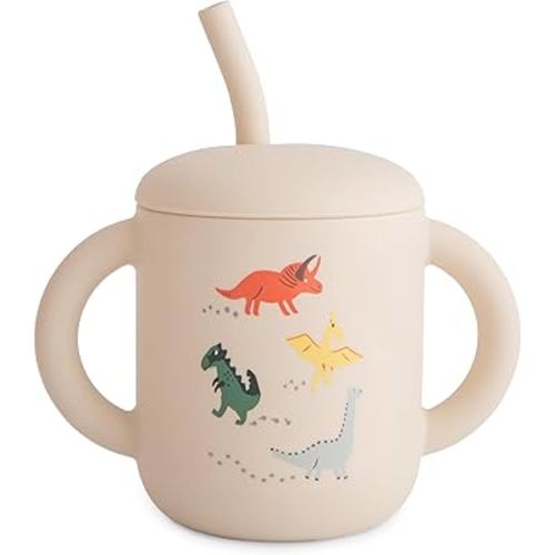 mushie 100% Silicone Training Cup & Straw for Toddlers | 6 Months+ (Dinosaurs)