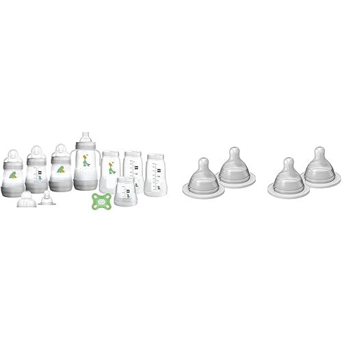 MAM Grow with Baby 15-Piece Gift Set, Newborn 0-4 Months, Anti-Colic Bottles and Silicone Nipples, Extra Slow Flow Nipple Size 0, for Newborn Babies and Older
