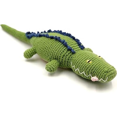 Pebble Fair Trade Handmade Crochet Cotton Crocodile Rattle Deep Green