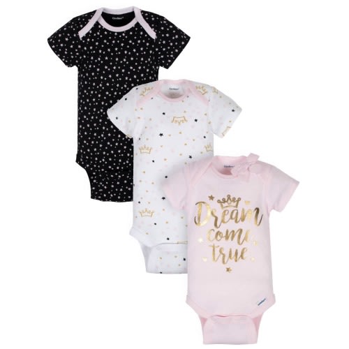Gerber® Organic 3-Pack Baby Girls Princess Short Sleeve Onesies Bodysu
– Gerber Childrenswear