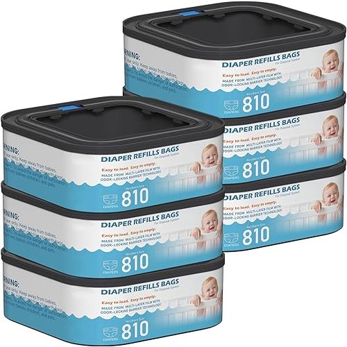 Jumbo Square Refills Disposal Bags Refill Compatible with Diaper Genie Compact, Select and Classic Pails, Hold Up to 810 Newborn-Sized Diapers Per Refill, Pack of 6