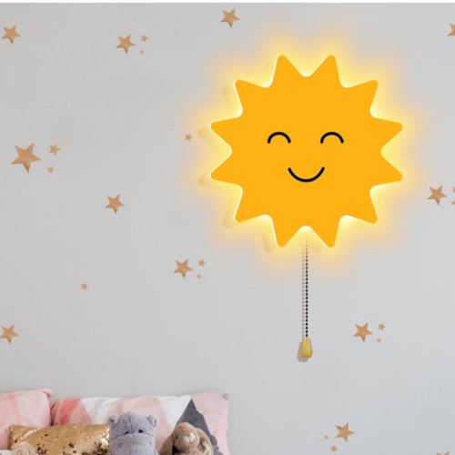 Sun Night Light Wall Lamp Sleeping Nursery Lighting Cute Floating Battery Operated Hanging Lamp for Baby Boys Girls Bedroom Room Nursery Wall Decorations
