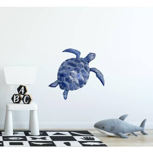 Navy Blue Sea Turtle Wall Decal Ocean Deep Sea Animal Tropical Fish Removable Fabric Wall Sticker