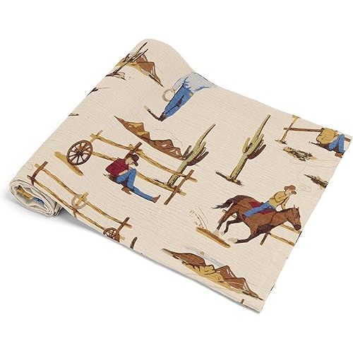 Sweet Jojo Designs Baby Muslin Swaddle Blankets (Brown Western Cowboy) - 47x47 for Newborn Boys Nursery, Lightweight 100% Cotton Blanket (Wild West, Southern Charm, Country, South, Horse, Cow, Animal)