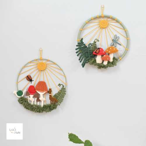 Woodland Themed Dreamcatcher Wall Art, Macrame Fern Leaf Wall Hanging, Fairy Nursery, Mushroom Baby Room, Bedroom Nursery Decor,