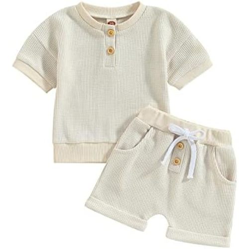 Ledy Champswiin Summer Newborn Baby Boy Girl Clothes Set Ribbed Outfits Unisex Infant Solid Short Sleeve Tops Shorts 2PCS
