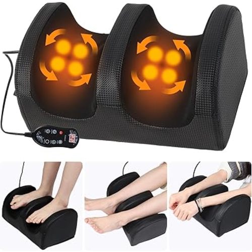 Foot and Calf Massager with Heat, Shiatsu Electric Kneading Foot Massager Machine for Plantar Fasciitis, Pain Relief, Promotes Blood Circulation, Wired Remote, Gifts for Women Men(Black)
