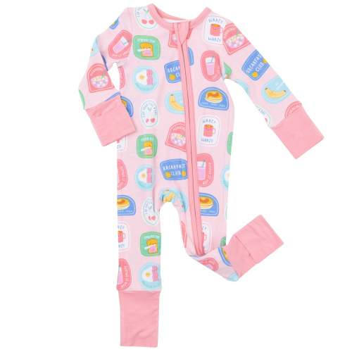 2-Way Zip Romper, Breakfast Club Patches Pink