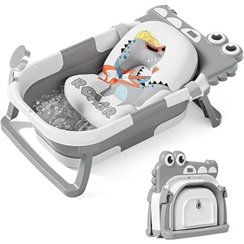 TPN Collapsible Baby Bathtub for Infants to Toddler with Real-time Temp Monitor+Floating Cushion,Foldable Baby Bath Tub Set Applicable 0-36 Month,Perfect Portable Travel Baby Tub for Newborns Boy