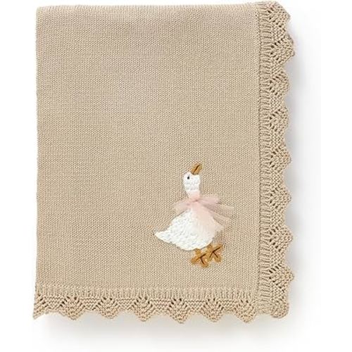 mimixiong Cotton Baby Blanket Heritage Receiving Cuddle Stroller Crib Blanket with Cute Embroidered Goose for Boys and Girls 30x40 Inch