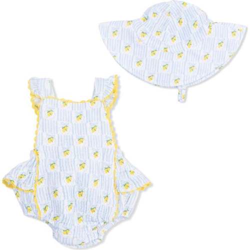 Lovely Lemons, Ric Rac Ruffle Sunsuit & Sun Hat - Angel Dear | Maisonette