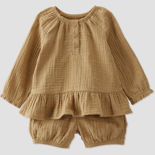 Little Planet By Carter's Baby 2pc Honey Oak Gauze Top And Bottom Set - Beige Newborn