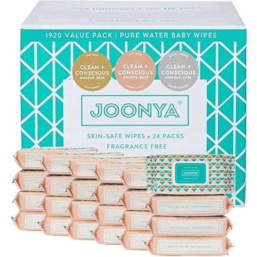 Joonya Baby Wipes - Non-Toxic, Earth-Friendly Baby Wipes for Calm, Healthy Skin - Fragrance Free - 24 Packs of 80 Bulk Diaper Wipes (1920)