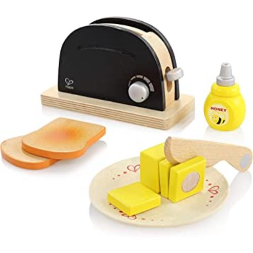 Hape Wooden Black Pop up Toaster Set| Pretend Play Kitchen Playset with Toast, Butter and Honey for Preschoolers Ages 3 Years and Up